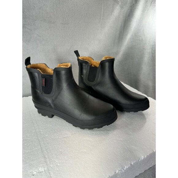 Chooka womens 10 black Plush Chelsea Rain Boots Faux Fur Line warmth waterproof - Picture 1 of 11